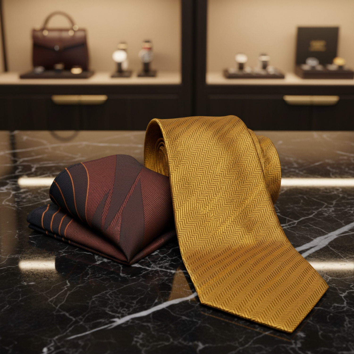 Alt Golden Amber Necktie and Accenting Square