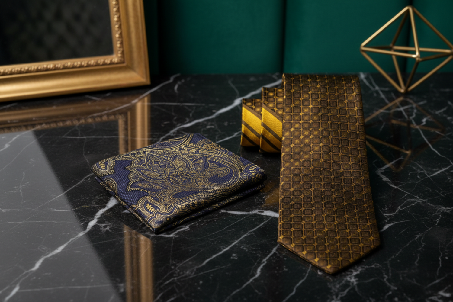 Alt Gold Necktie and Accenting Paisley Square