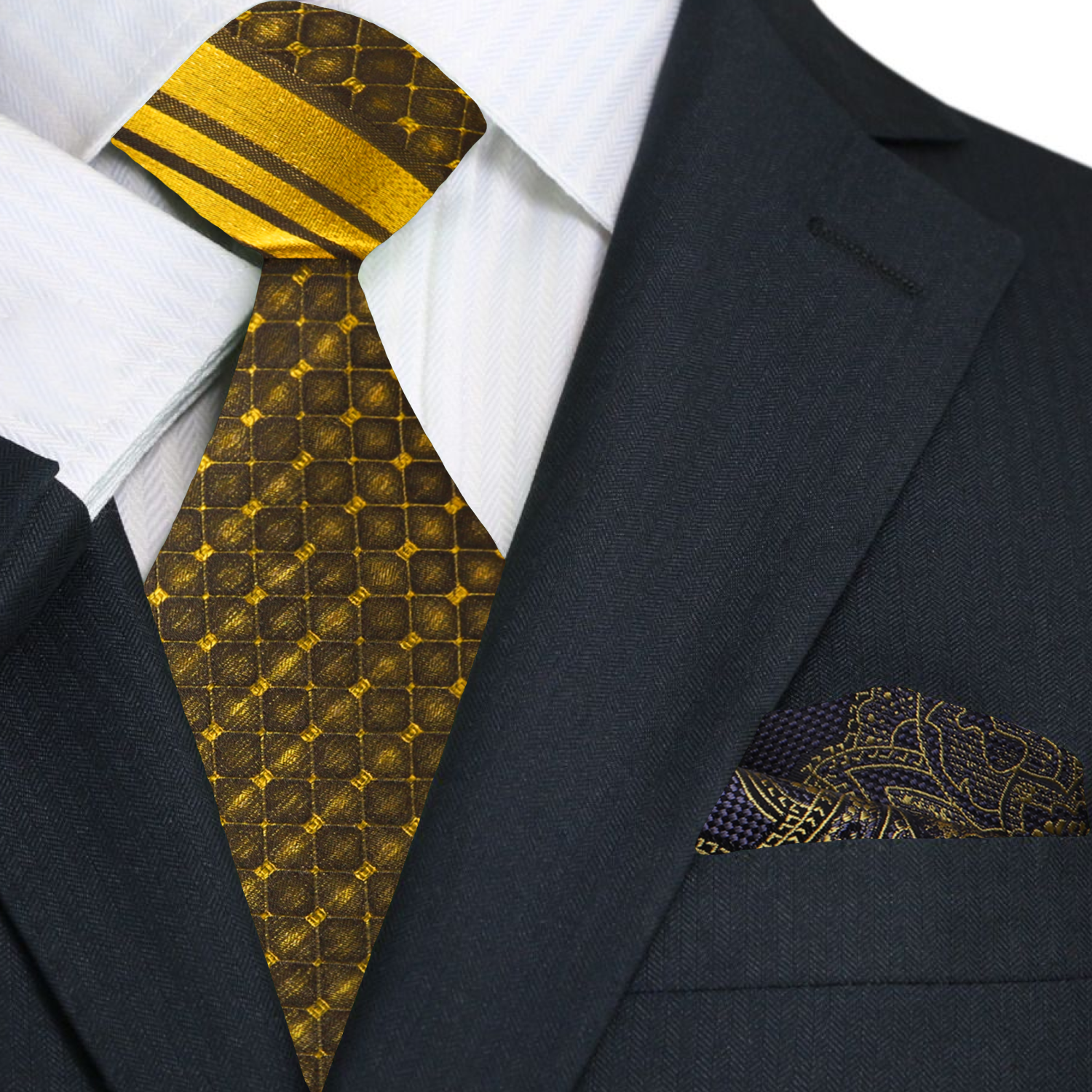 Gold Necktie and Accenting Paisley Square