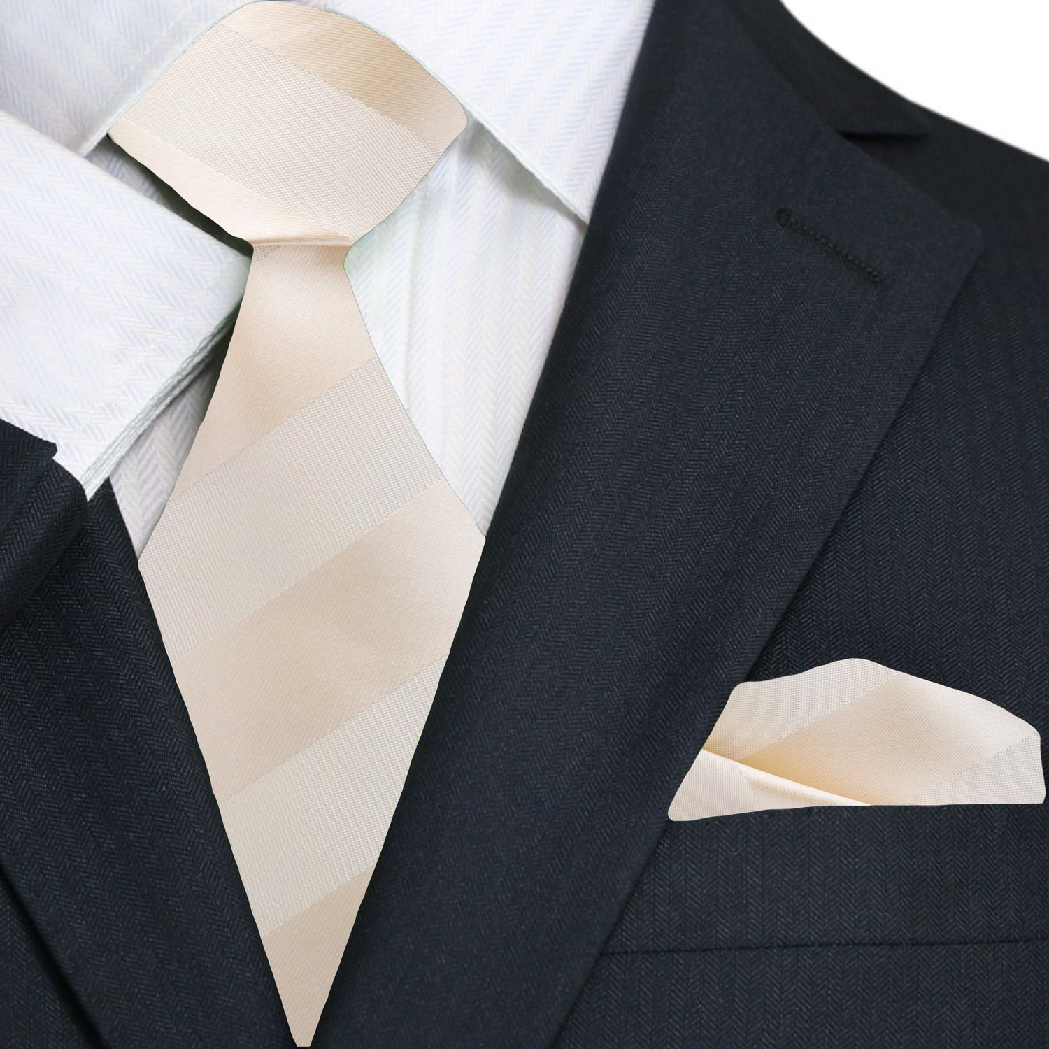 Main Golden Pearl Block Stripe Tie and Pocket Square