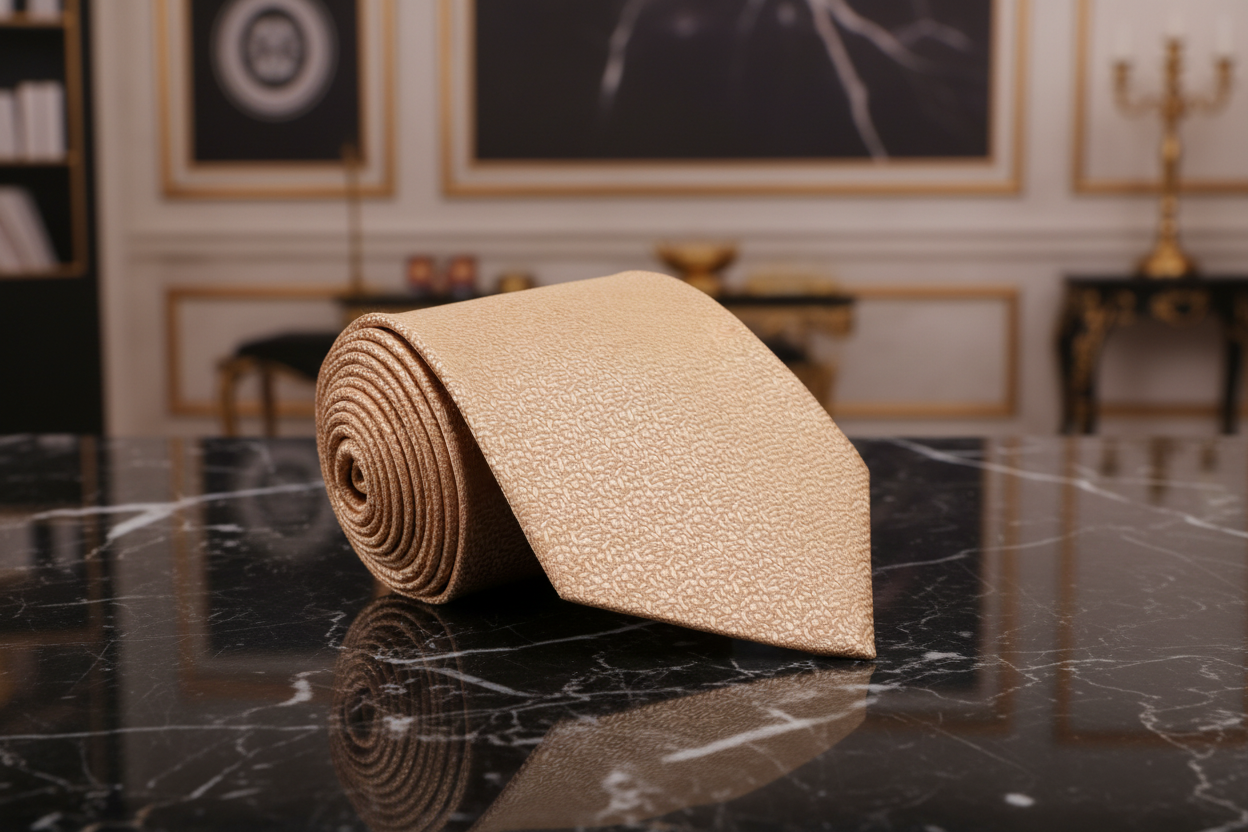 Gold textured tie rolled up 