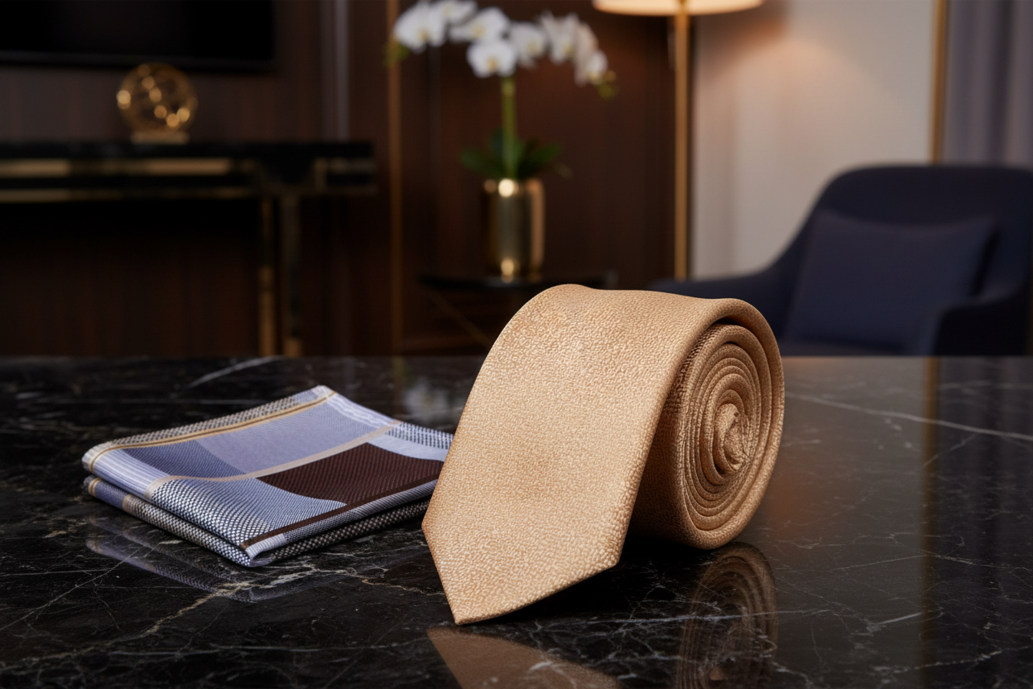 Alt Gold Textured Necktie and Accenting Square