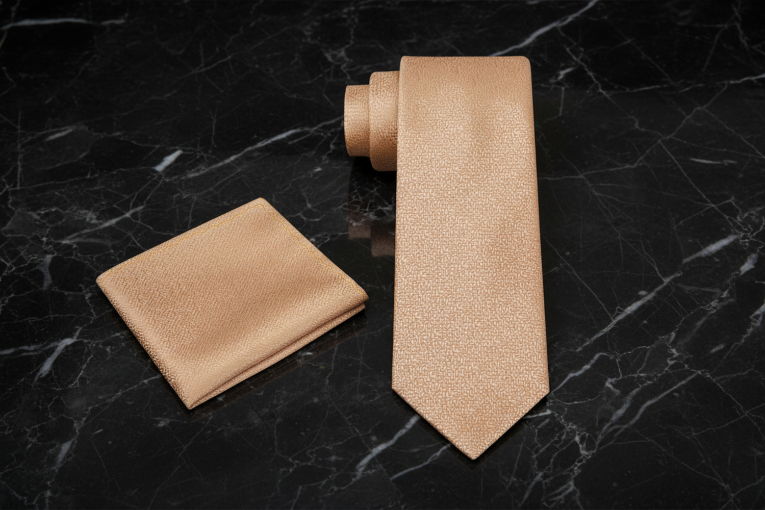 Alt view Gold Textured Necktie and Square