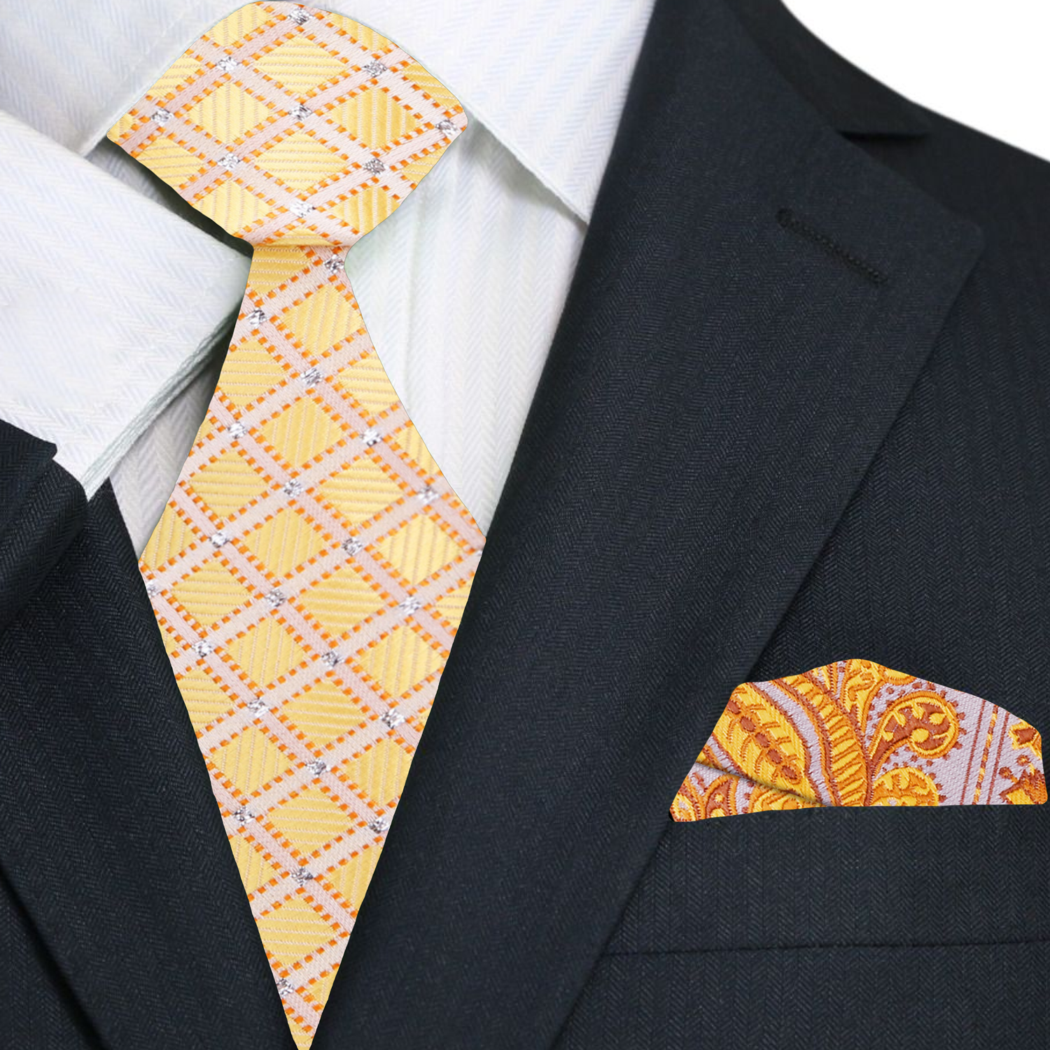 Light Gold Geometric Necktie and Accenting Square