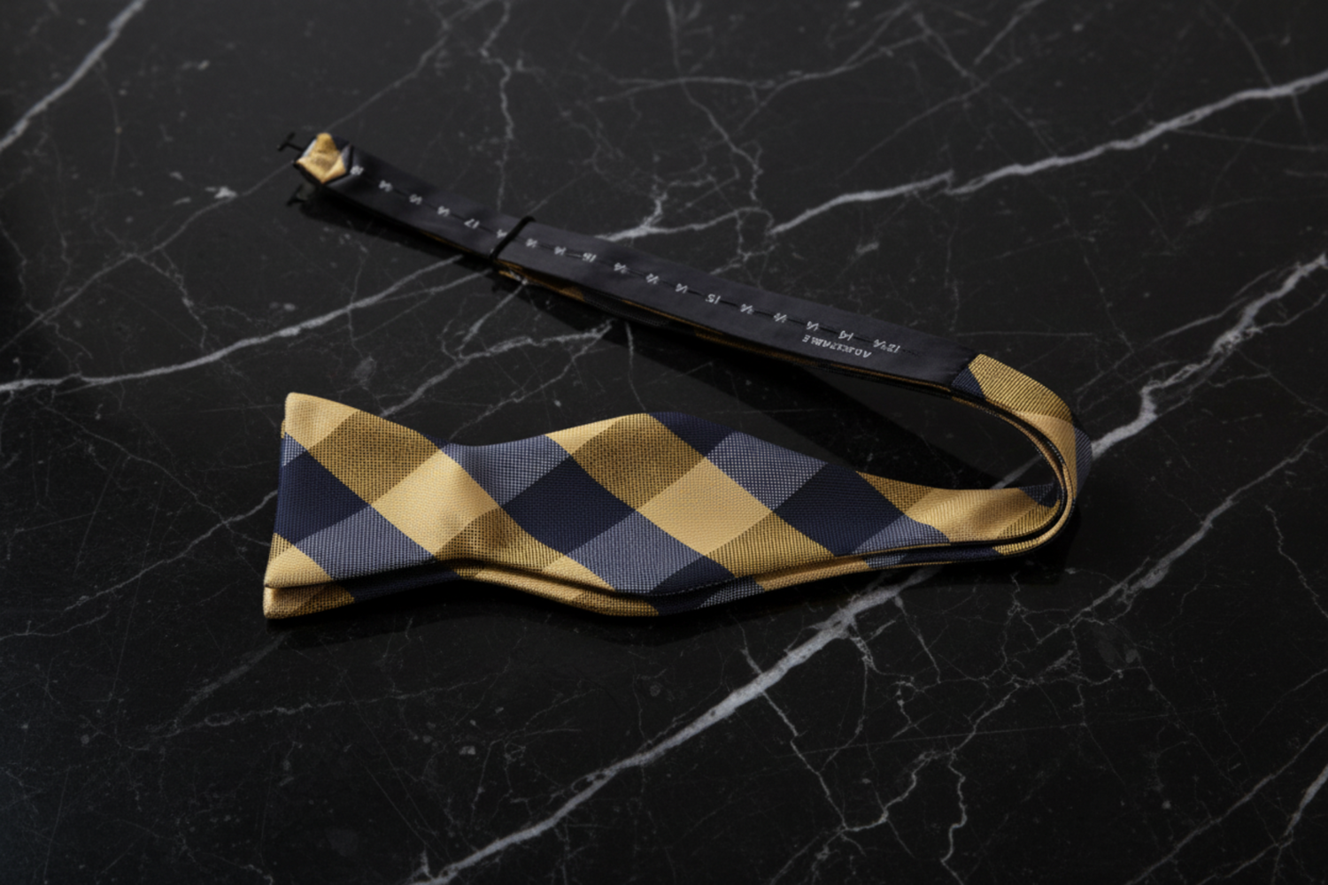 Golden Yellow and Deep Blue Plaid Bow Tie self Tie