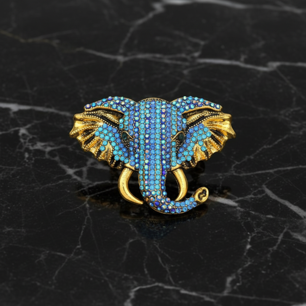Gold with Blue Elephant Brooch