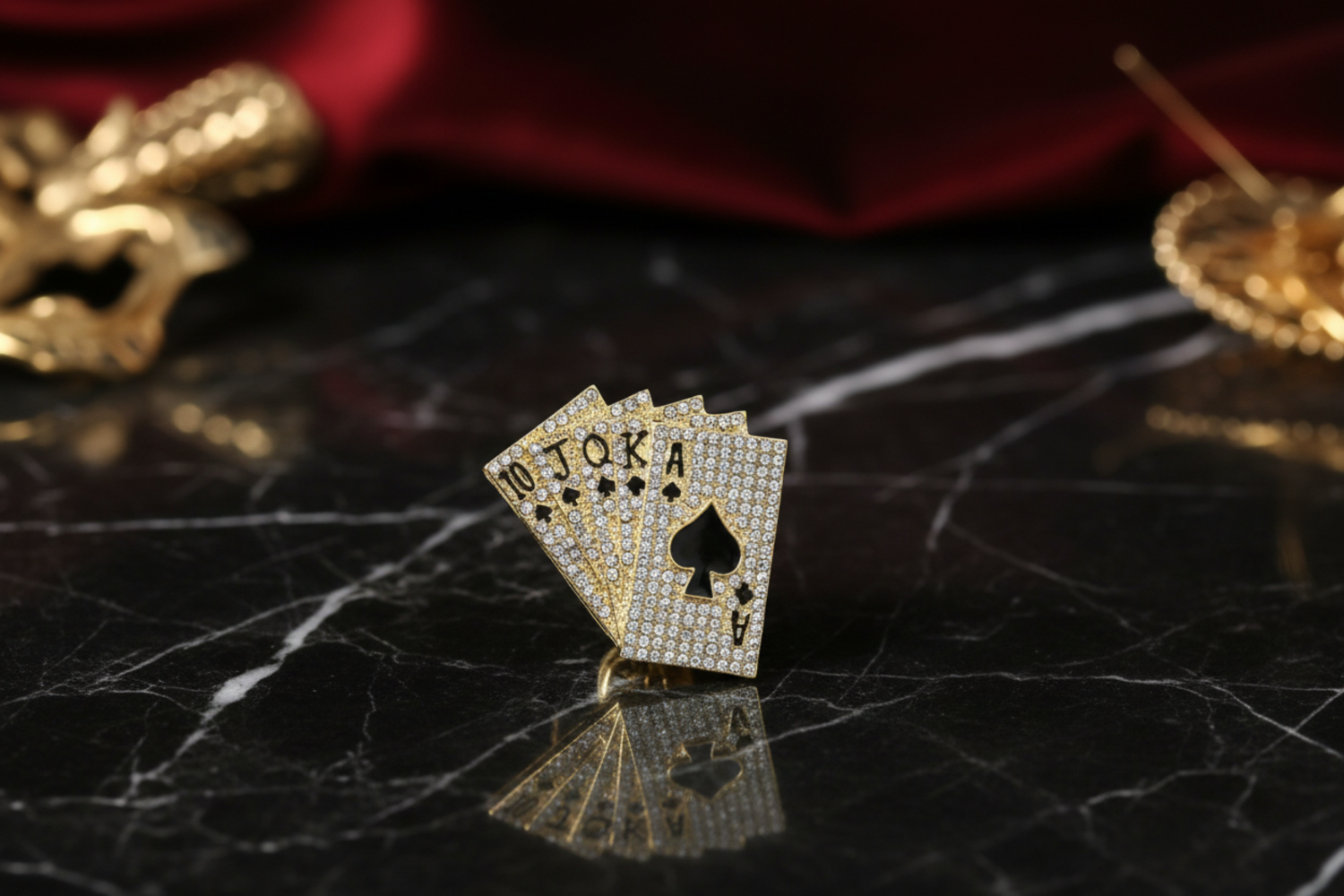 Gold Color Playing Cards Lapel Pin 