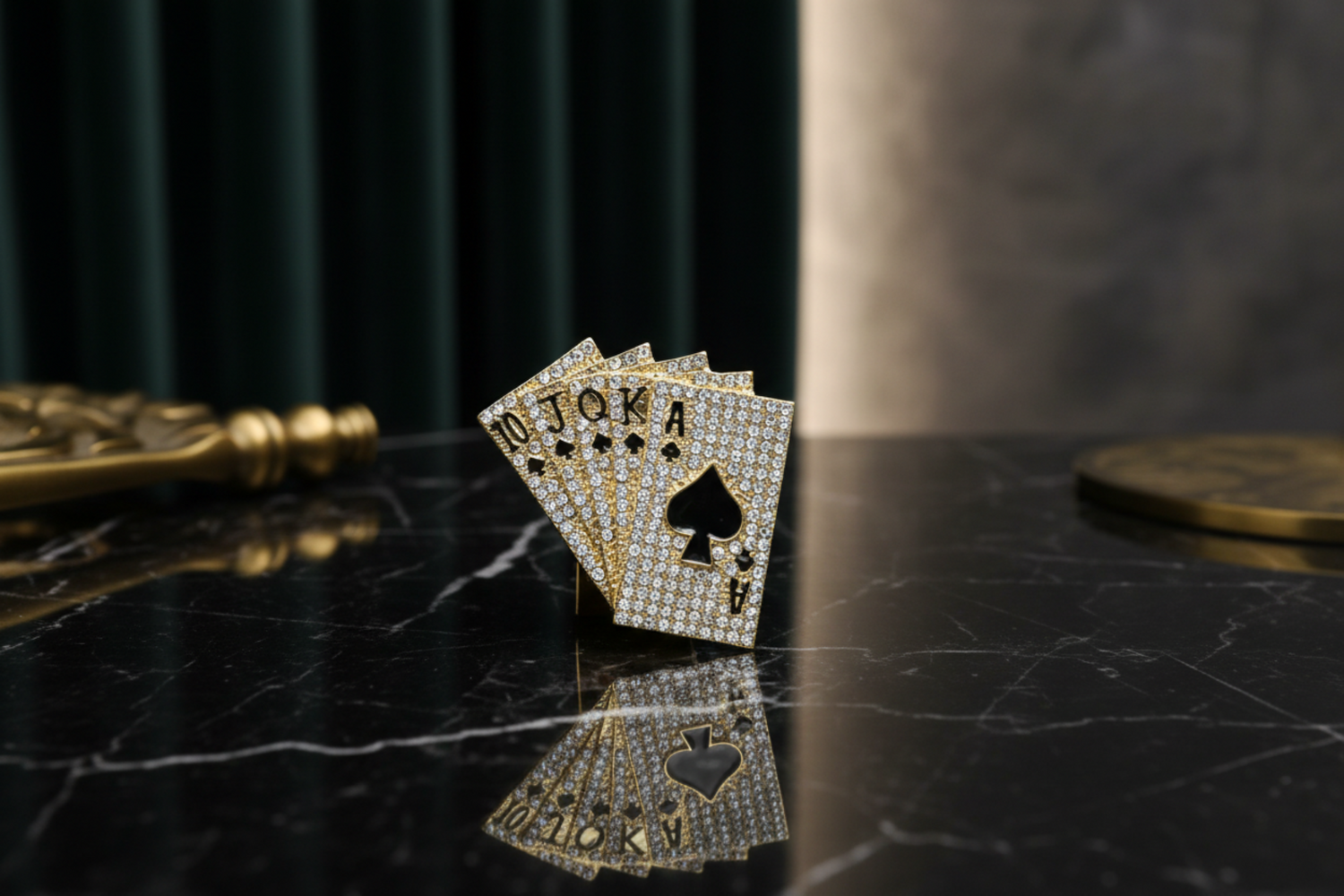 Full House Playing Cards Lapel Pin | Gold or Chrome Spade Accessory
