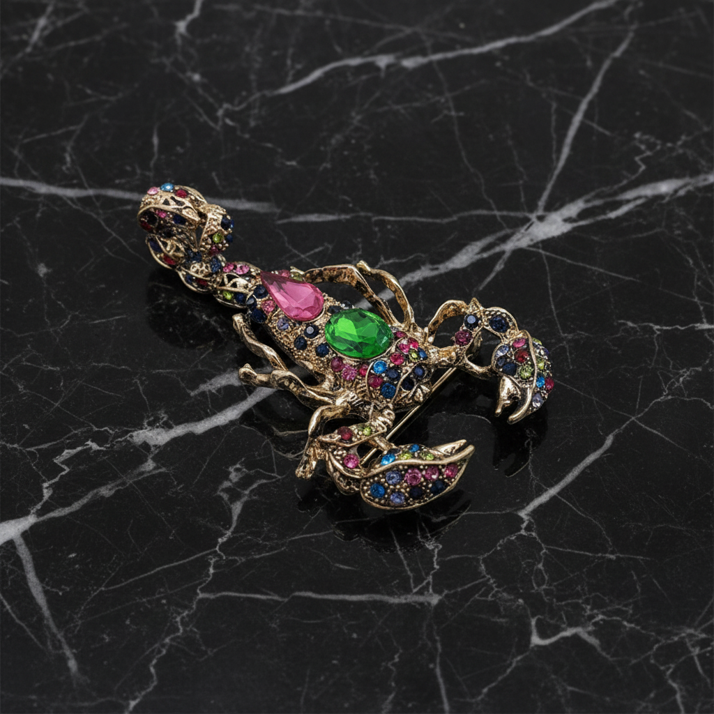 Gold with Green and Pink Stone Scorpion Lapel