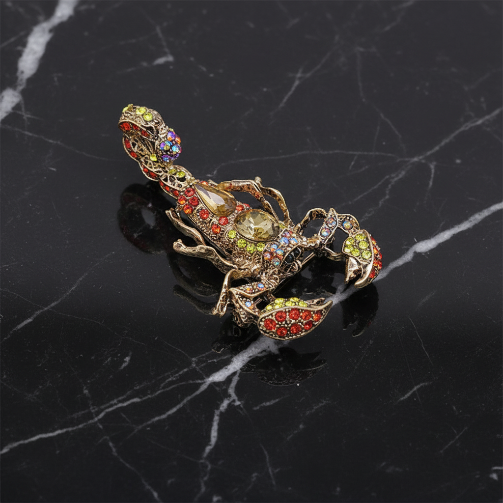 Gold with Yellow and Reddish Stone Scorpion Lapel