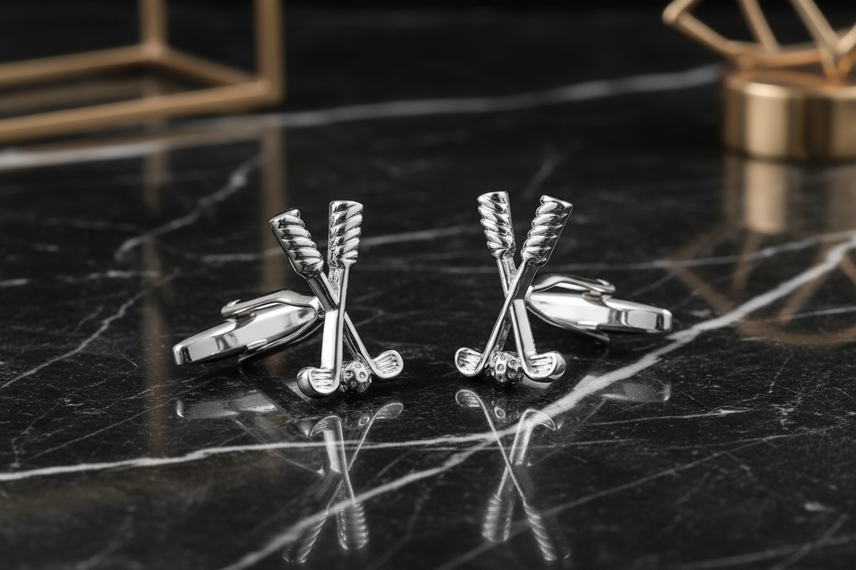 Chrome Golf Clubs and Ball Cufflinks