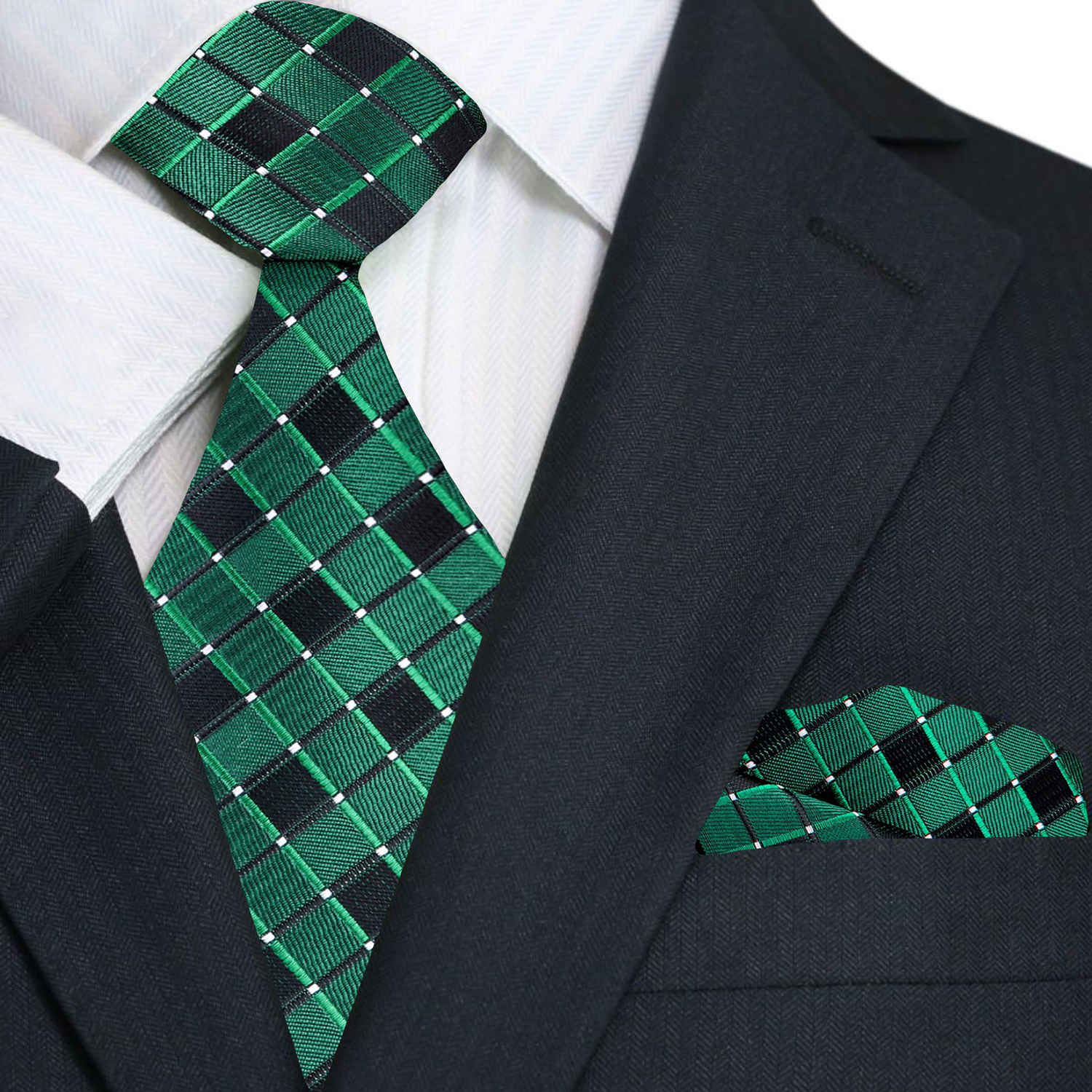 Shades of Green Geometric Tie and Pocket Square