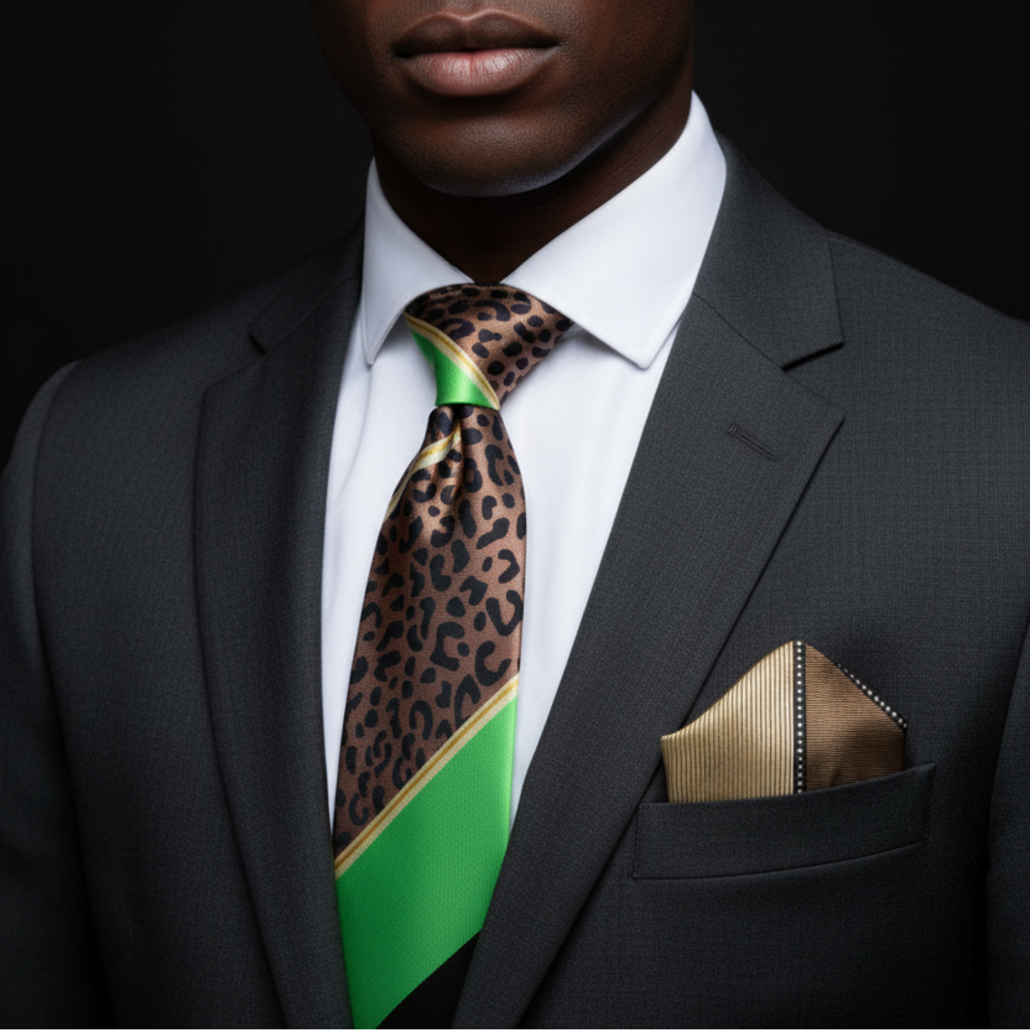 Green Black Leopard Print Necktie