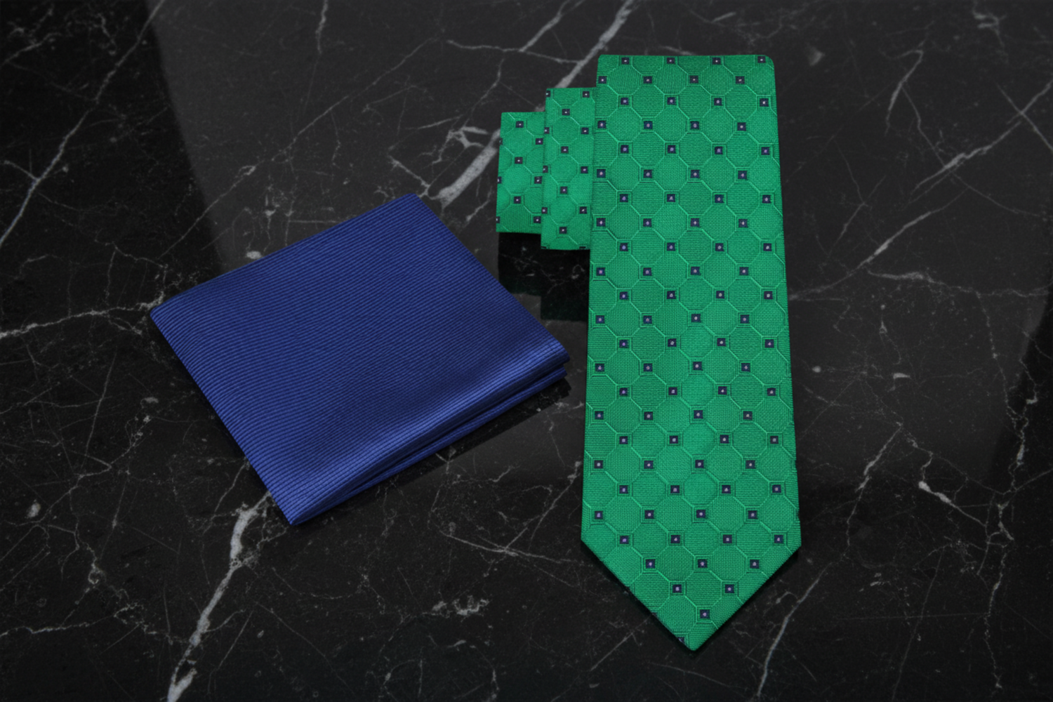Green & Navy Geometric Necktie