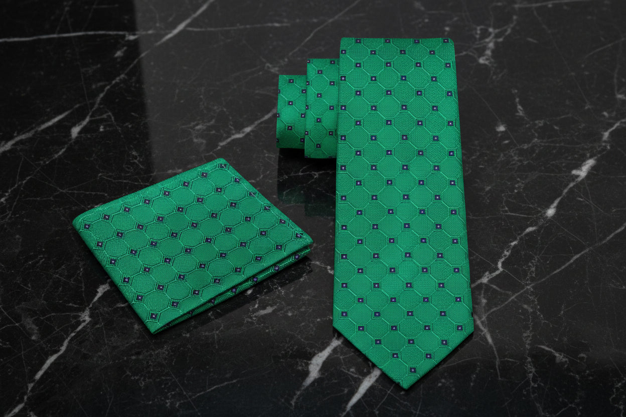 Green & Navy Geometric Necktie