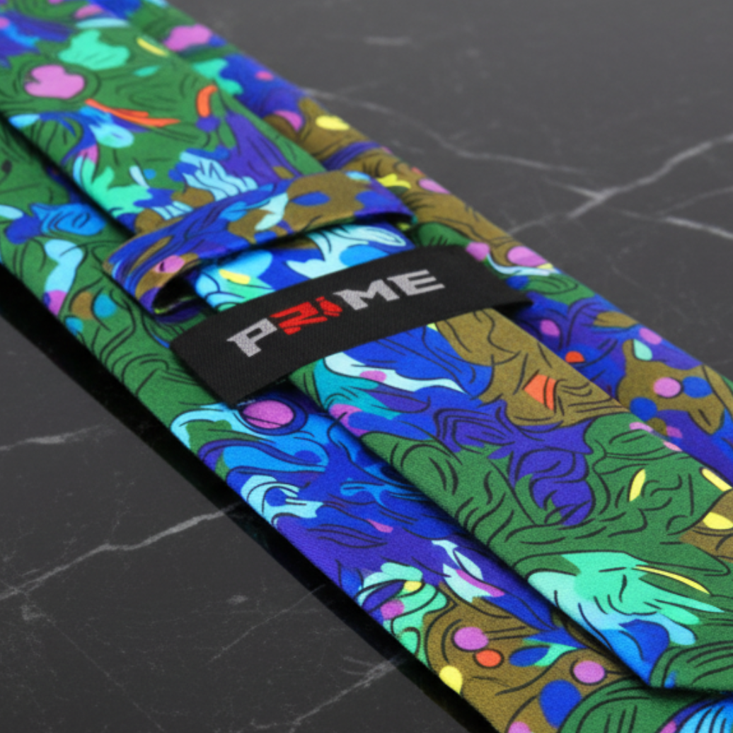 Abstract Botanical Necktie in Green, Blue & Earth Tones