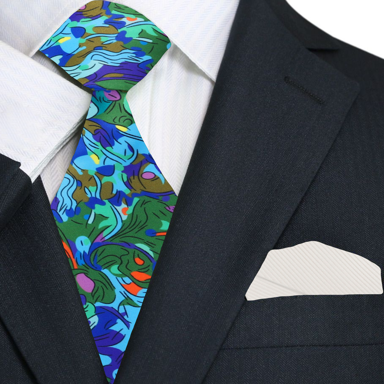 Abstract Botanical Necktie in Green, Blue & Earth Tones