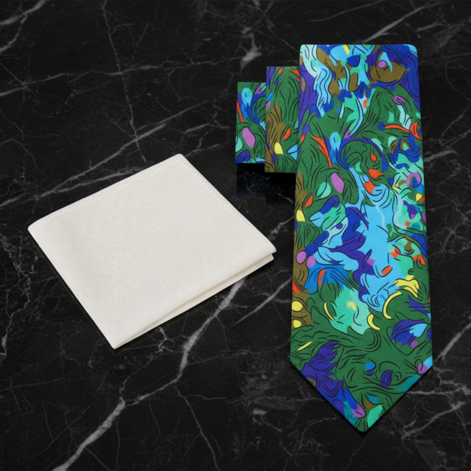 Abstract Botanical Necktie in Green, Blue & Earth Tones