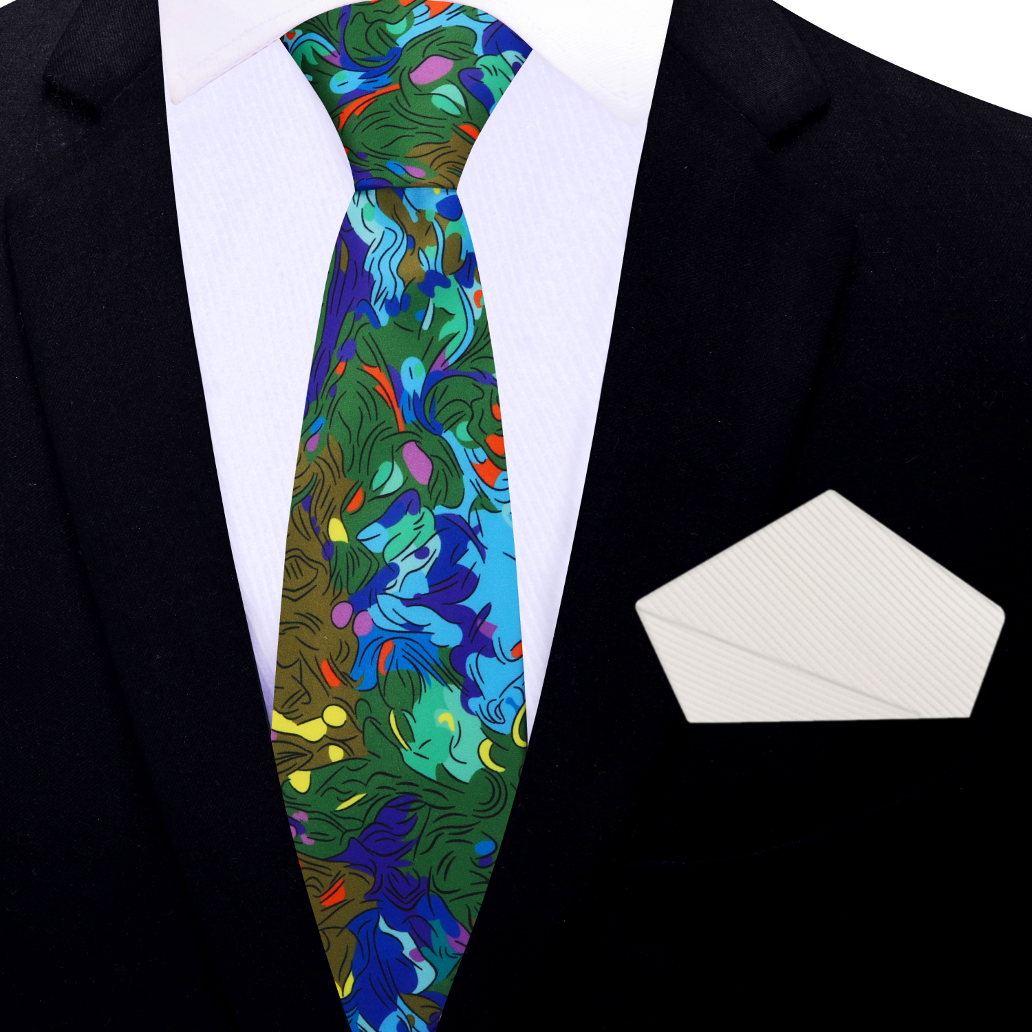Abstract Botanical Necktie in Green, Blue & Earth Tones