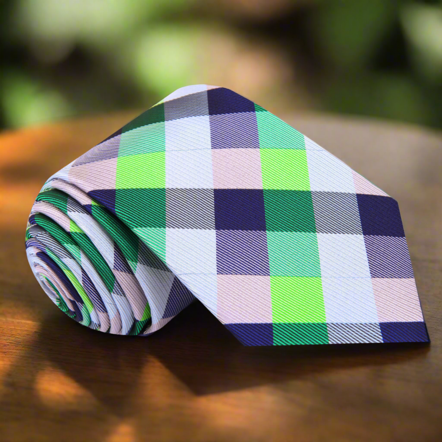 Green Blue Check Necktie
