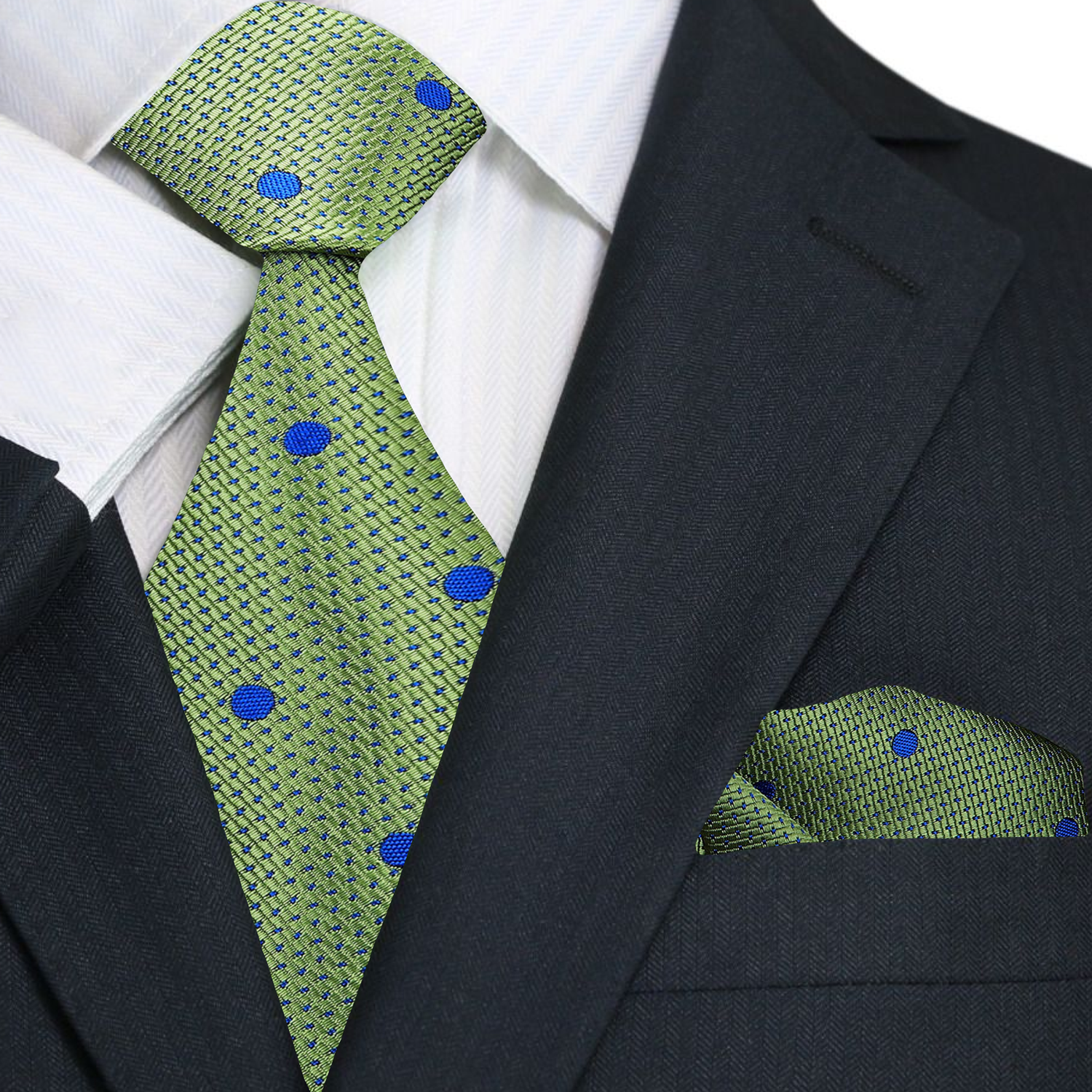 Main Green, Blue Dots Necktie and Square