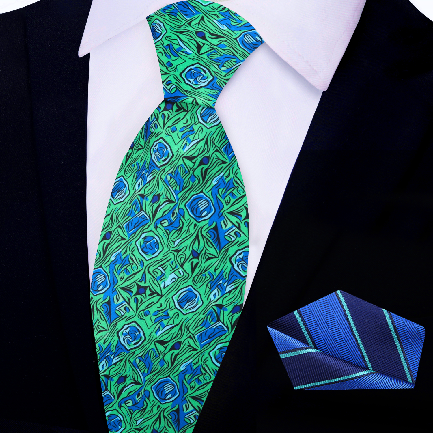 Main 2 Green and Blue Abstract necktie and square