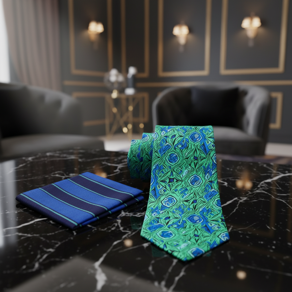 Alt Green and Blue Abstract necktie and square