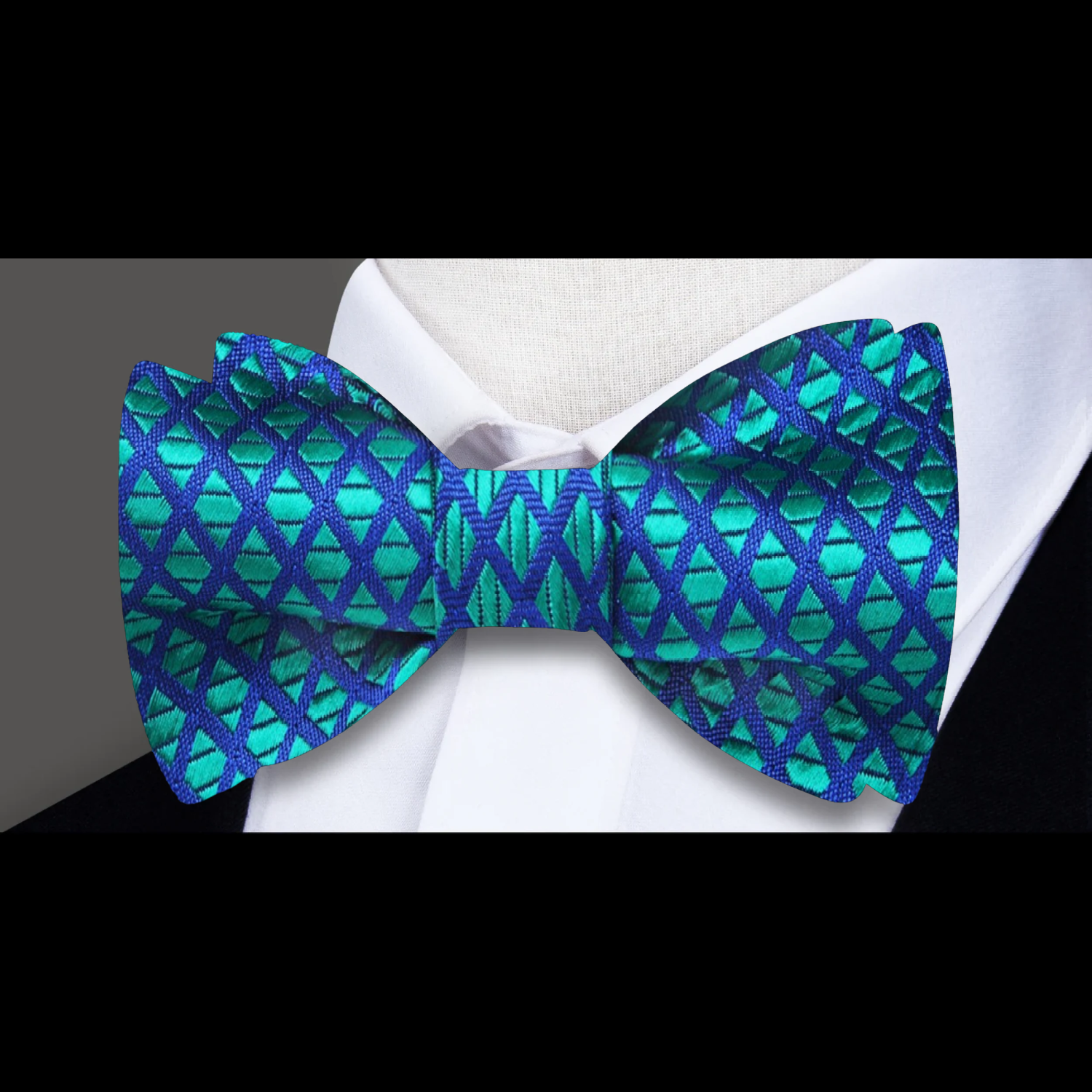 Blue Green Geometric Bow Tie