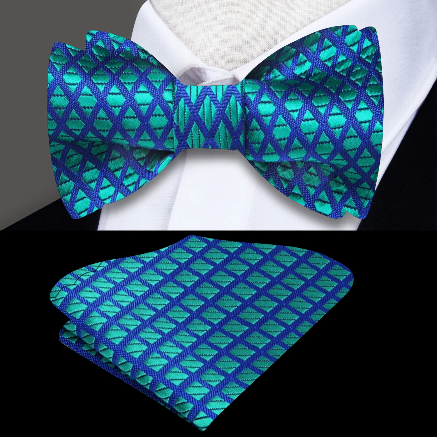 Blue Green Geometric Bow Tie and Square
