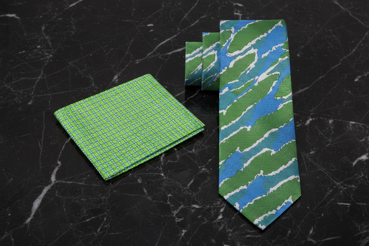 Alt Green and Blue Necktie and Accenting Square