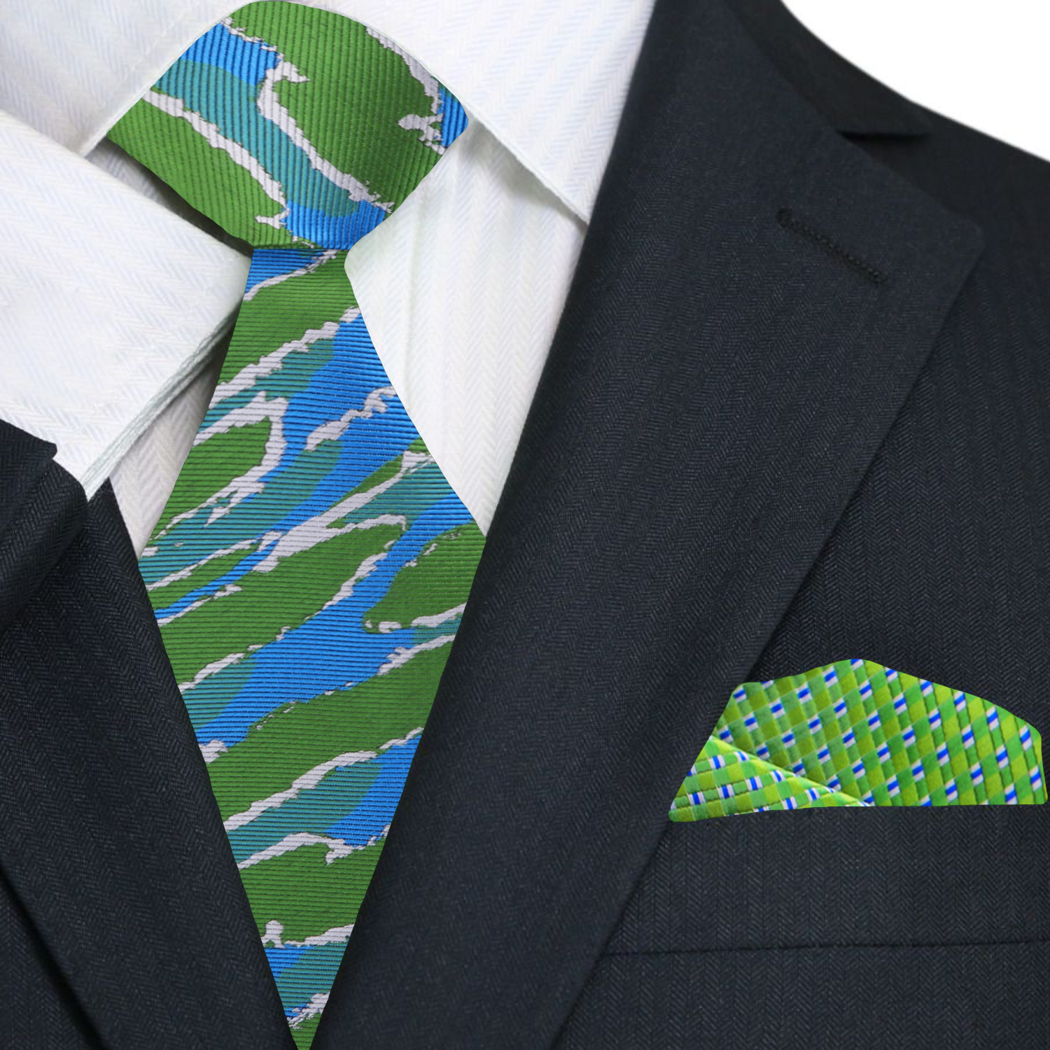 Green and Blue Necktie and Accenting Square