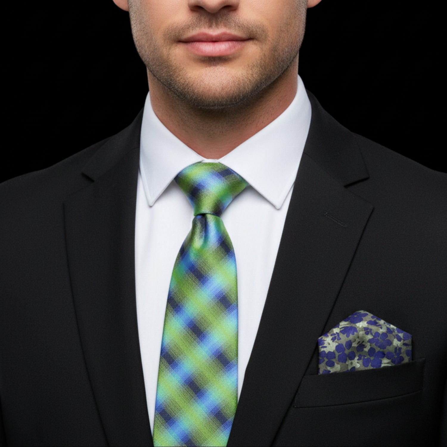 Green & Blue Plaid Necktie