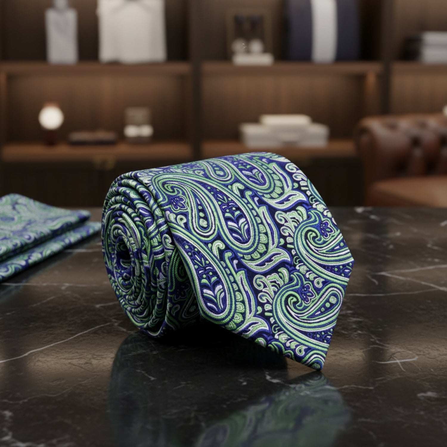 Green Blue Prodigy Paisley Tie  A