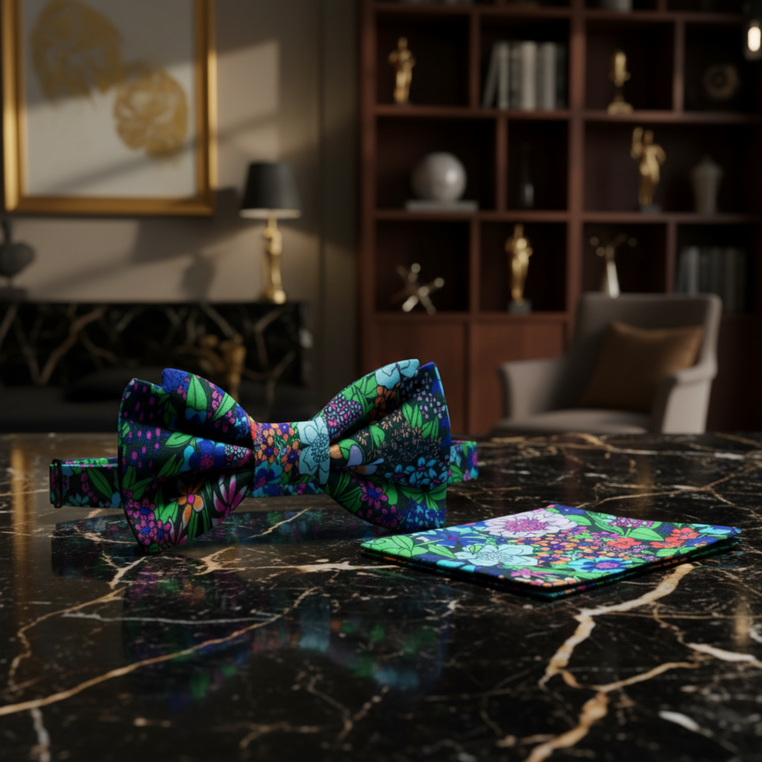 Multi Color Floral Bow Tie and Square||Green, Blue