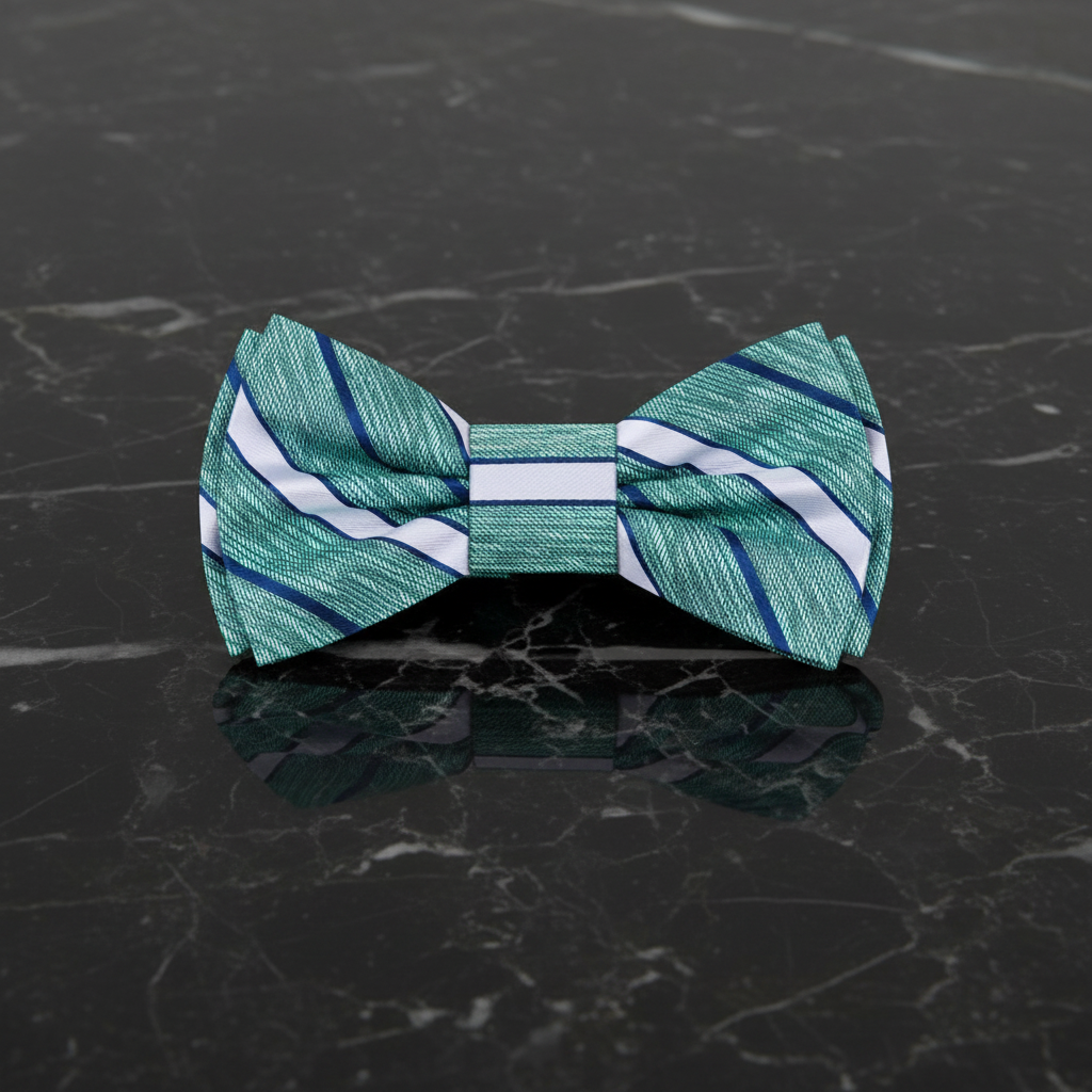 Green, Blue Stripe Bow Tie Pre Tied