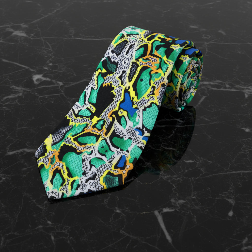Alt View: Green, Yellow, Blue, Black, Grey Snakeskin Necktie