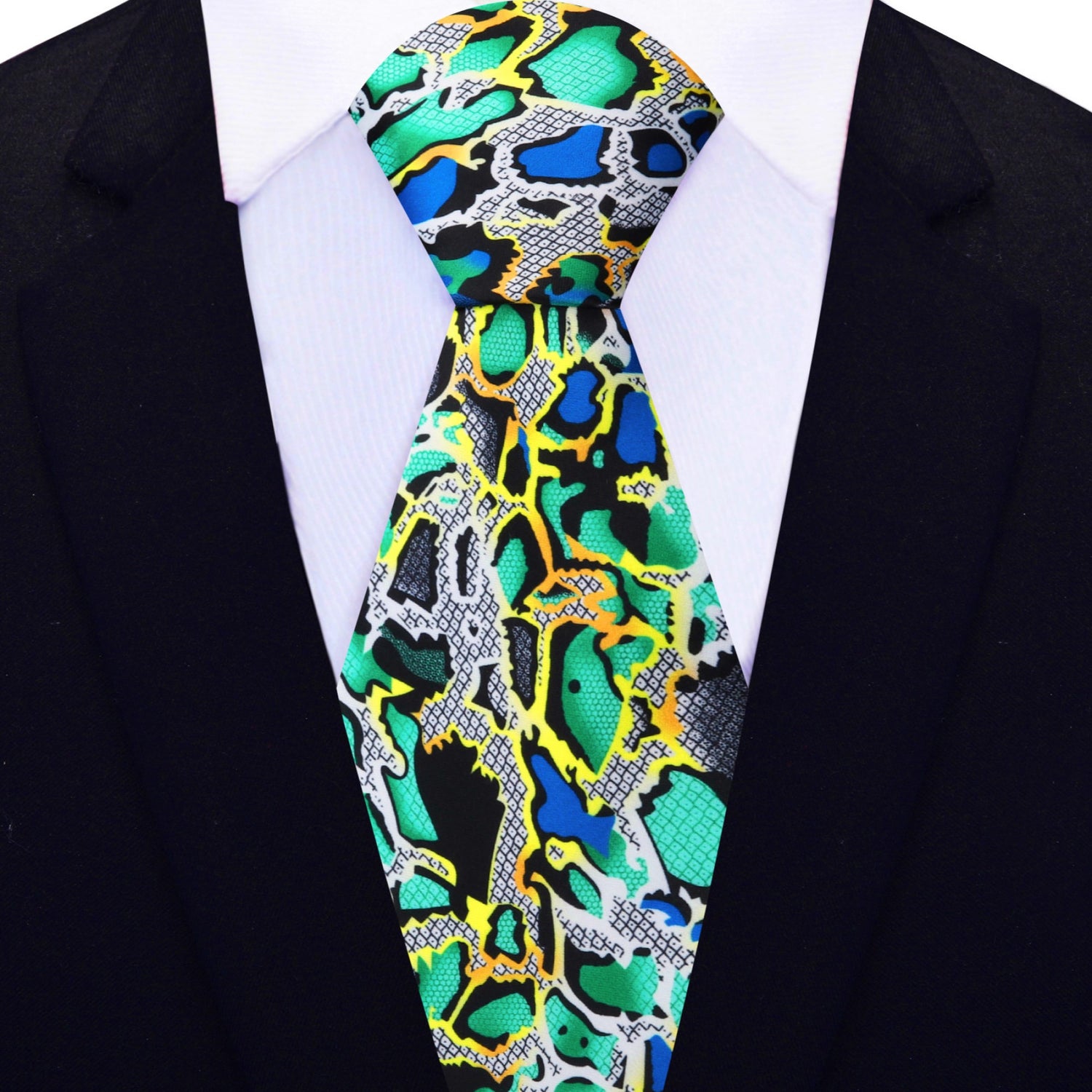 View 2: Green, Yellow, Blue, Black, Grey Snakeskin Necktie
