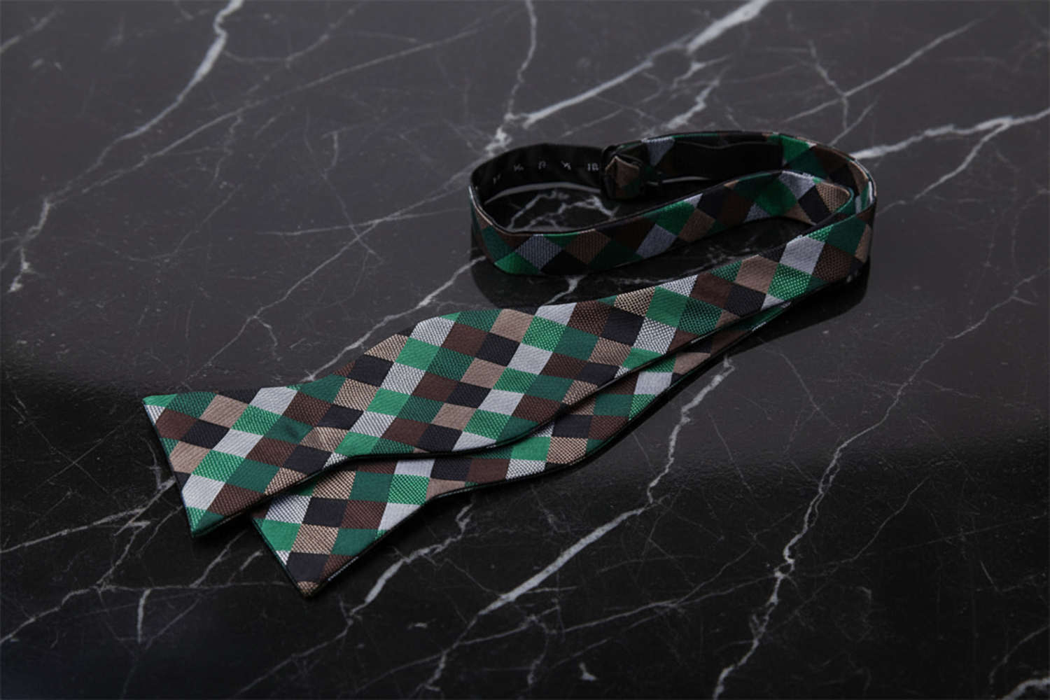 Self Tie: Green, Brown and Grey Check Bow Tie  