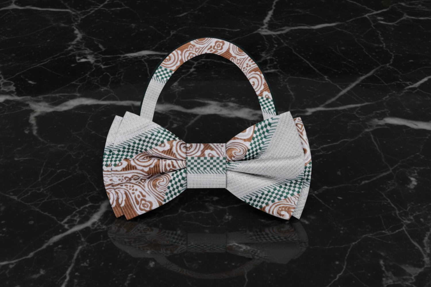 Green and Brown Paisley Check Bow Tie Pre Tied