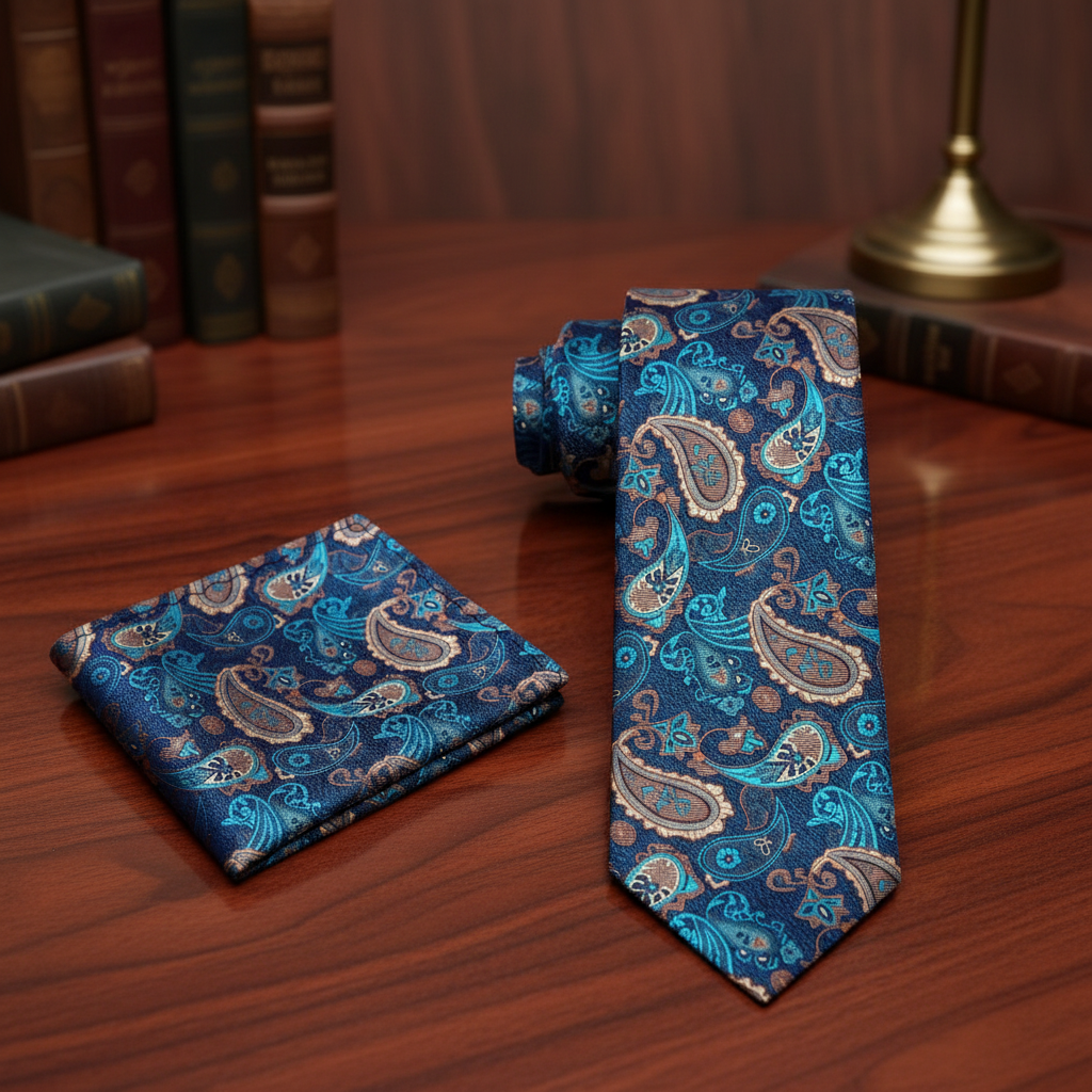 Alt Green and Brown Paisley Necktie and Square