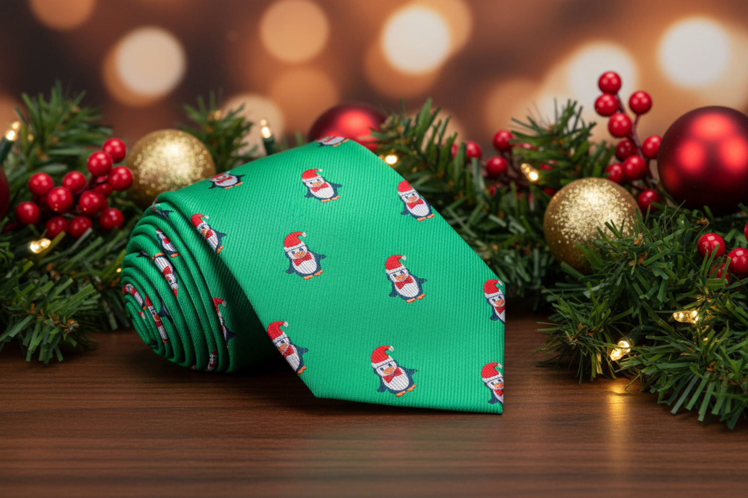 Green and Red with penguins tie