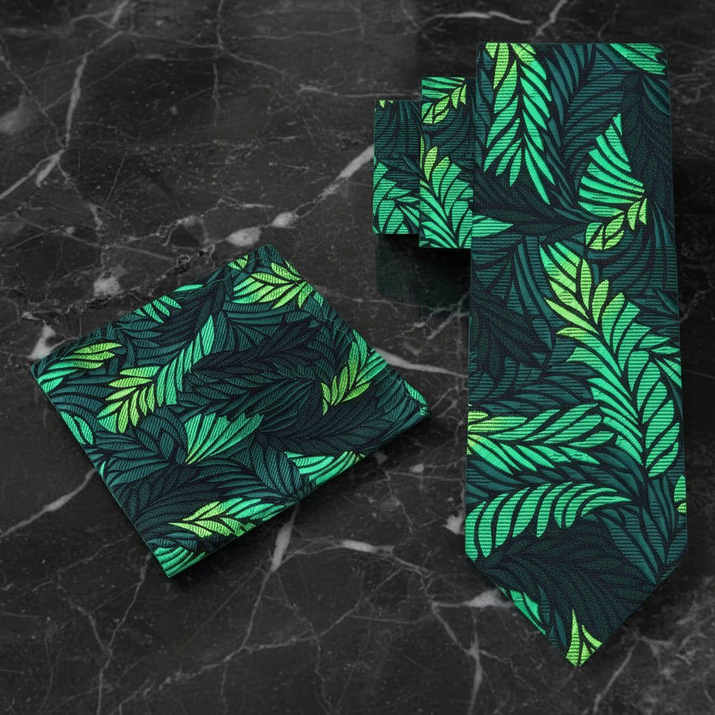 Alt Green Feather Necktie and Square