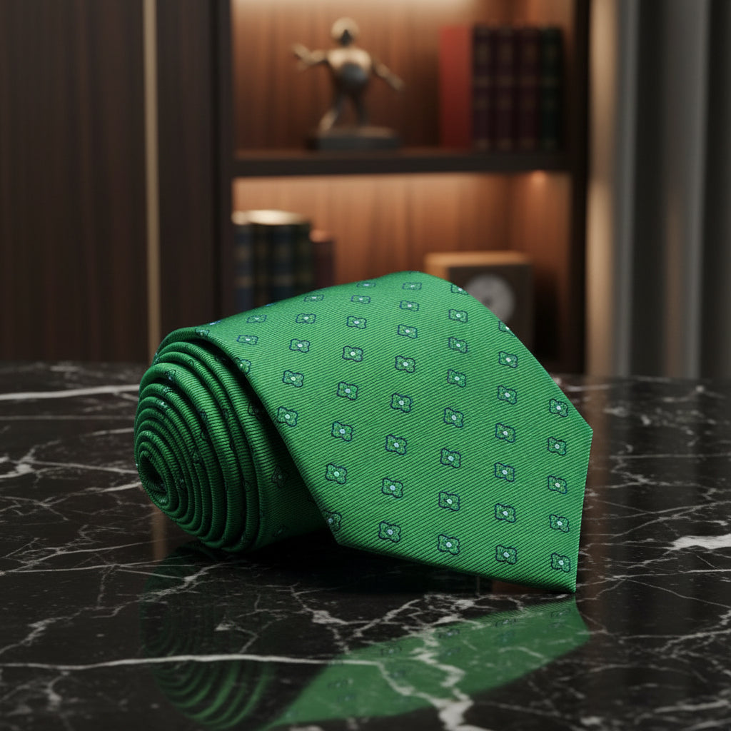 Green tie with a subtle pattern 