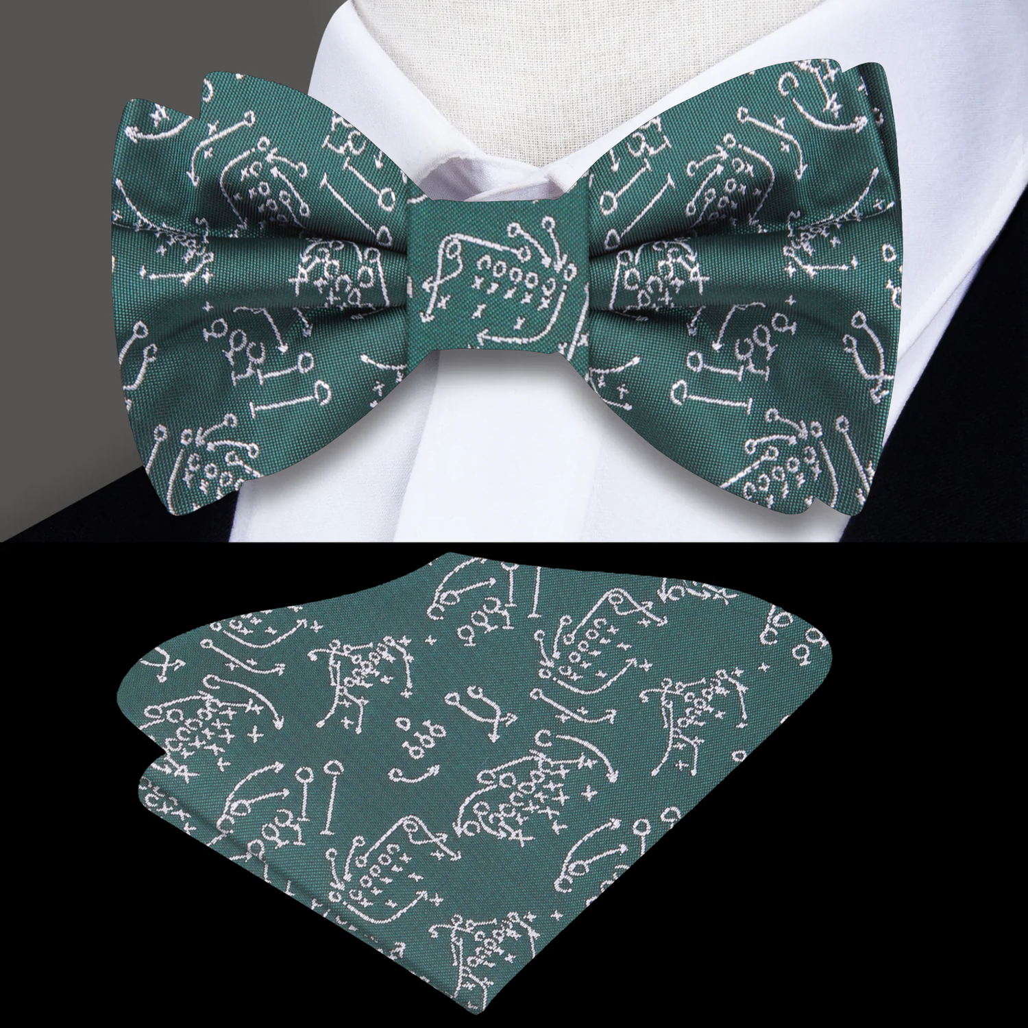 Green football plays bow tie and square
