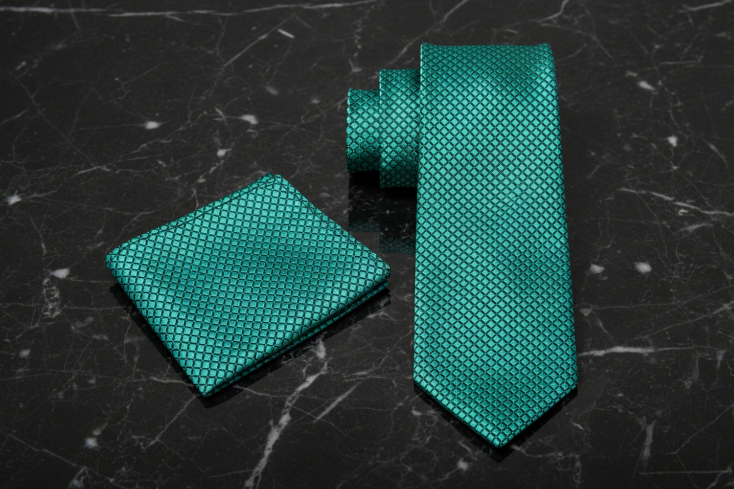 Alt View: Green Geometric Tie and Pocket Square