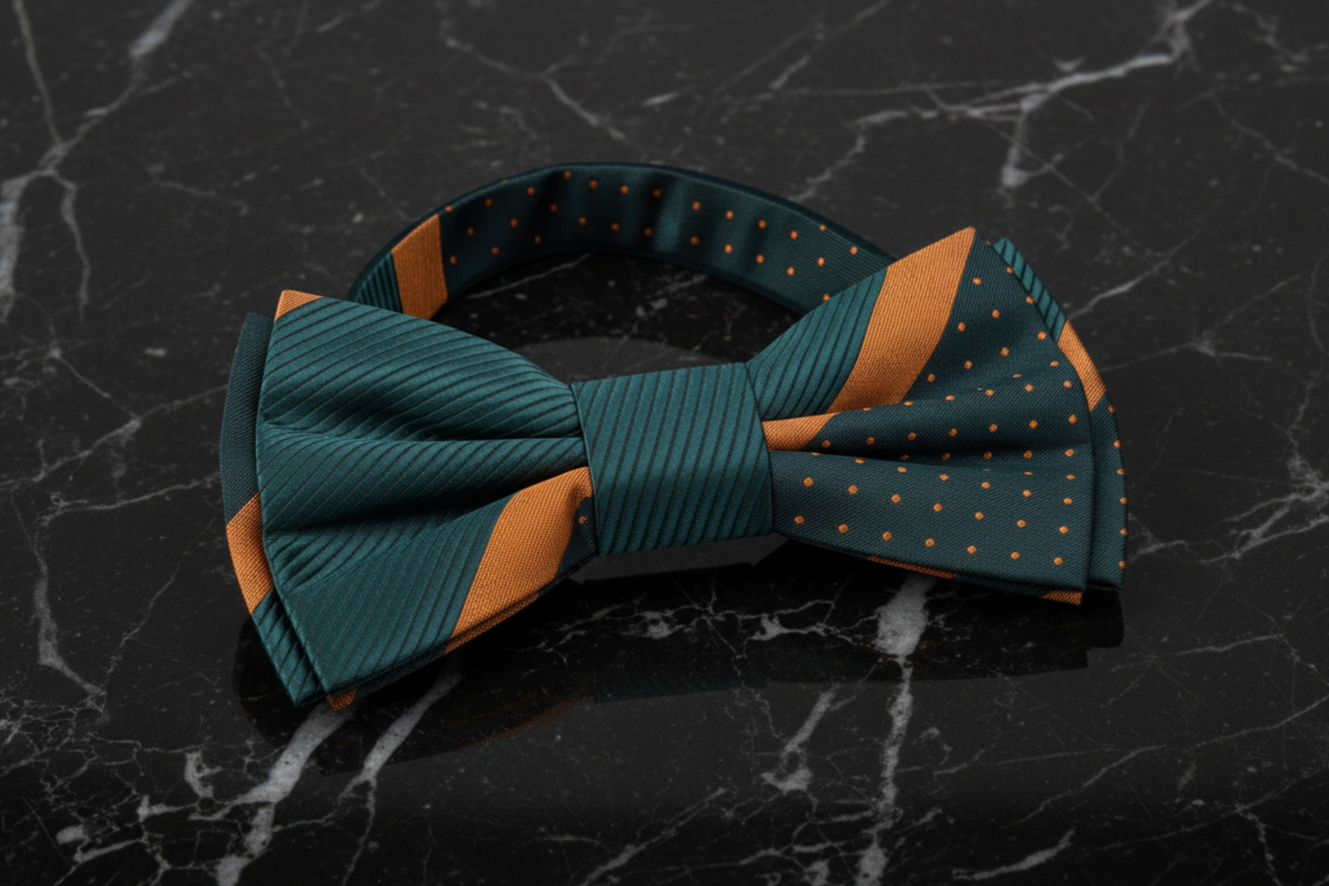 Green, Gold Stripe Bow Tie Pre Tied