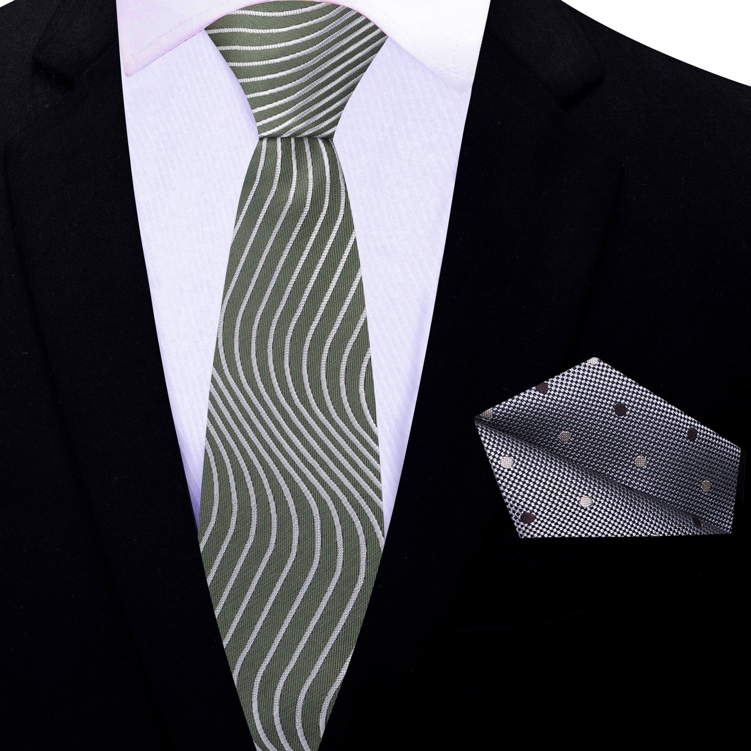 Alt Green, Grey Wavy Lines Tie and Accenting Square