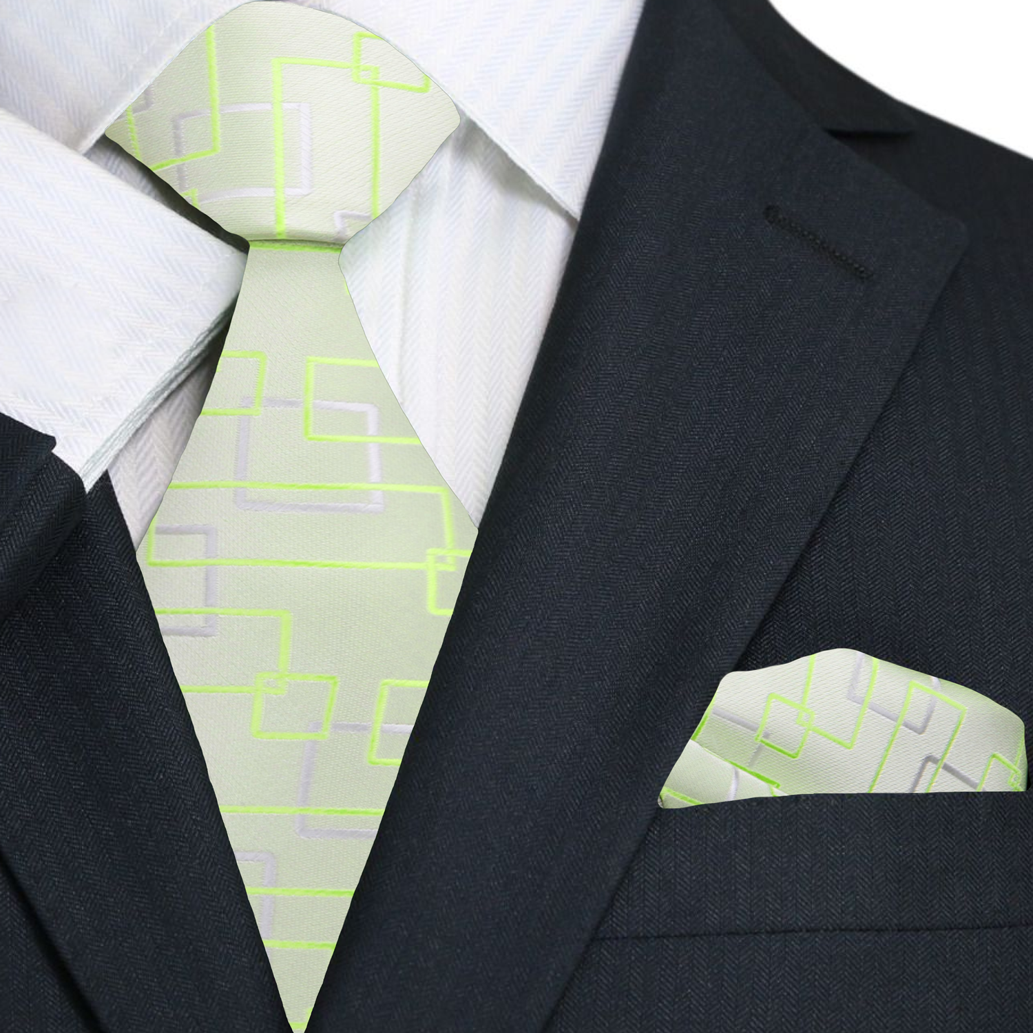 Pale Green Abstract Blocks Necktie and Square
