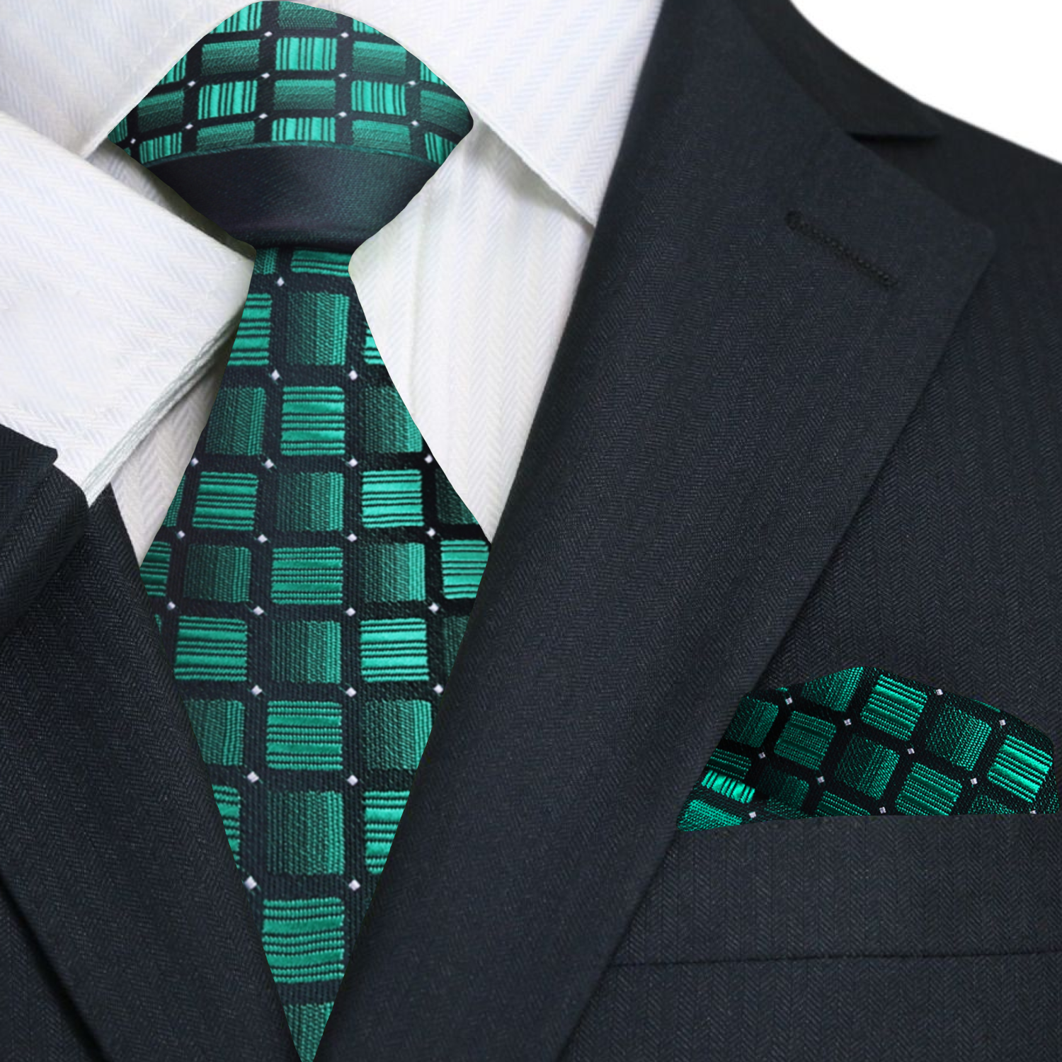 Main Green Geometric Tie and Pocket Square