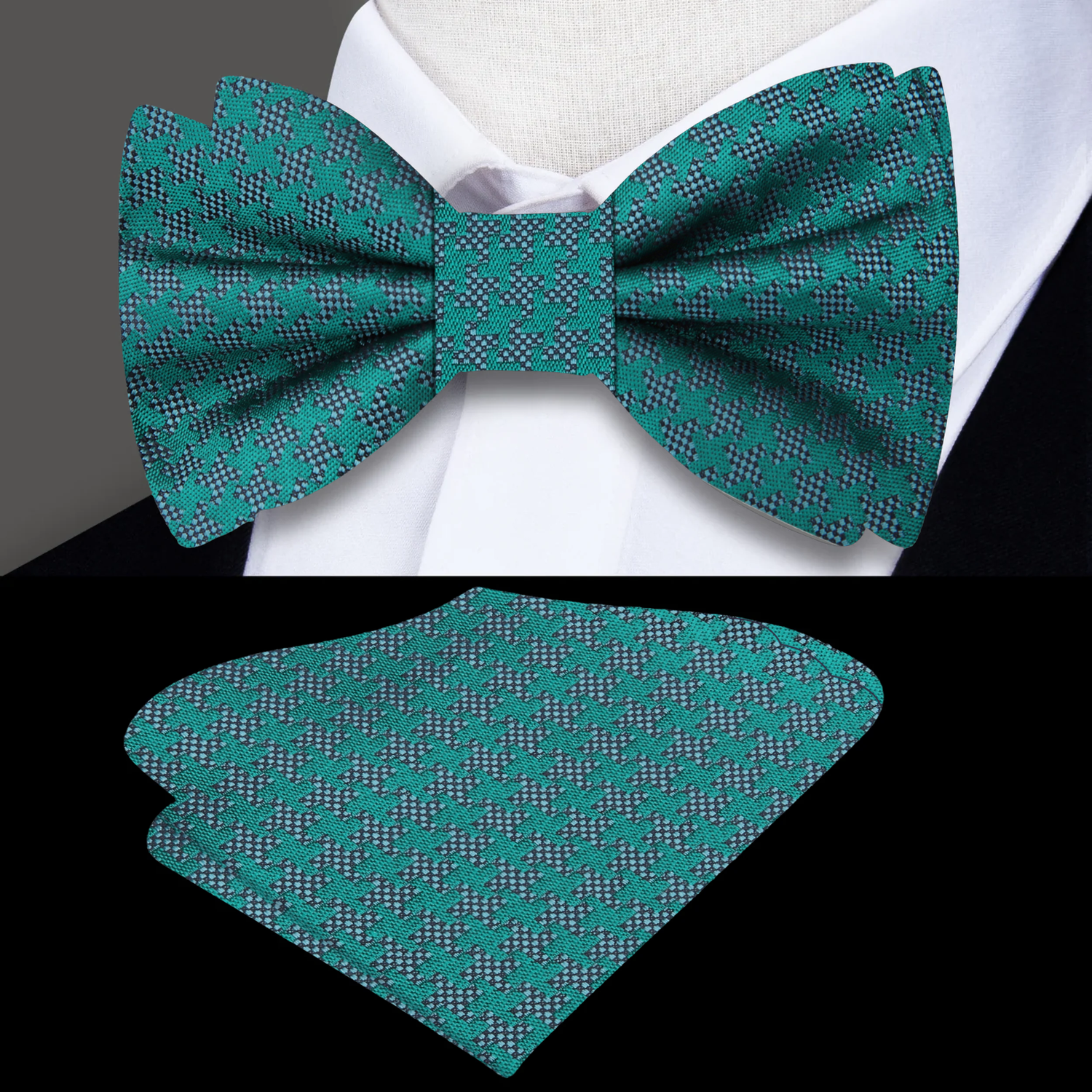 Green Hounds Tooth Bow Tie and Square